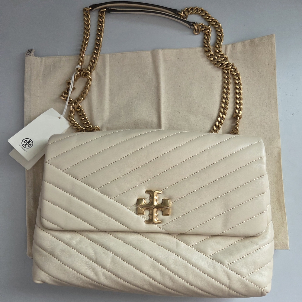Tory Burch Kira Cream Shoulder Bag with Gold Accents